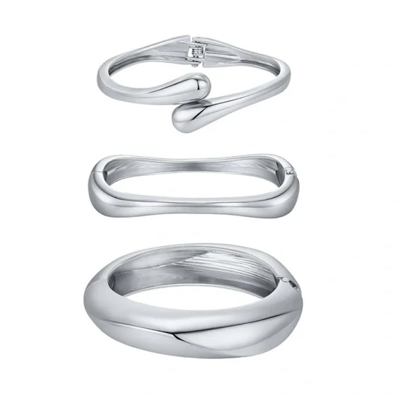 🔥🔥🆕Elegant 3pc Geometric Silver Bracelet Set - Picture 5 of 5